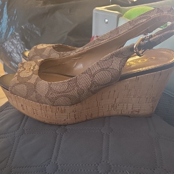 Coach Women's Tan Patterned Wedges - Picture 2 of 6